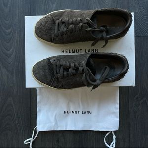 HELMUT LANG Distressed Suede in Grey Olive Size 10